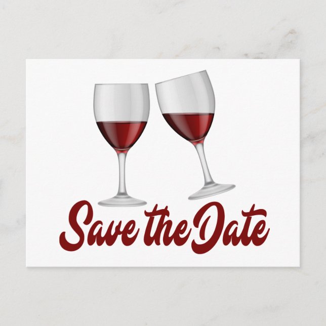 Red Burgundy Save the Date Wine Glasses Wedding Announcement Postcard (Front)