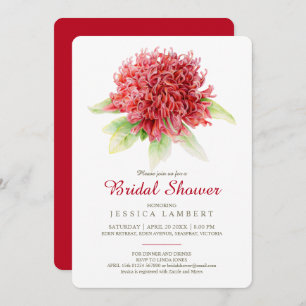 Red burgundy waratah floral bridal shower invitation