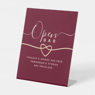 Red Burgundy Wedding Open Bar Pedestal Sign