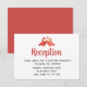 Red Burgundy Wedding Reception Cute Lovebirds Invitation