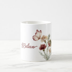 Red Burgundy White Butterfly Flowers Coffee Mug