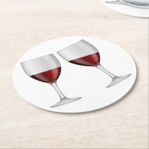 Red Burgundy Wine Champagne Glasses Wedding Party Round Paper Coaster