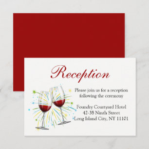 Red Burgundy Wine Glasses Wedding Reception Invitation
