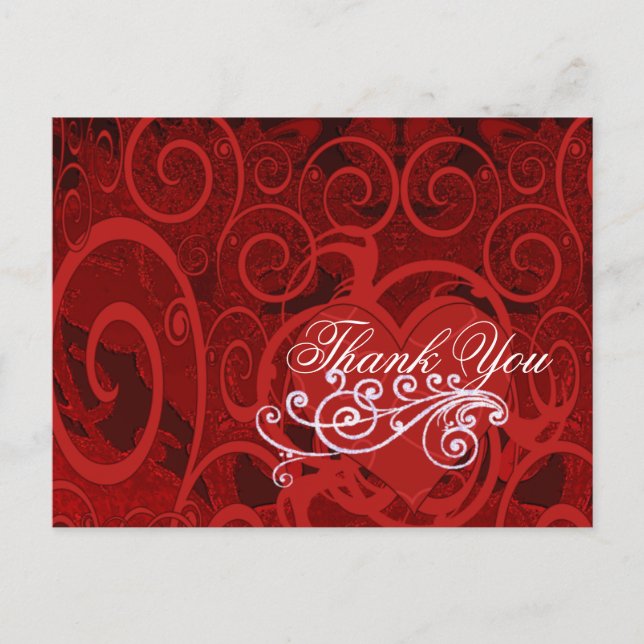 Red Burgundy Wine Heart and Swirls Thank You Postcard (Front)