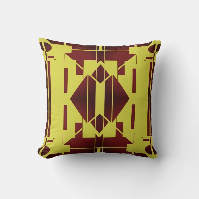 Red Burgundy Yellow Symmetrical Mediterranean Look Cushion (Front)