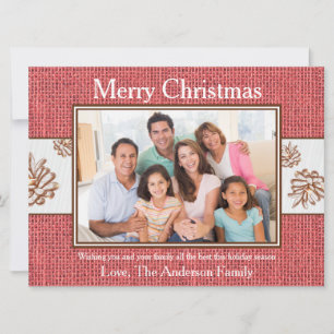 Red Burlap Pinecones Photo - 6x8 Christmas Card