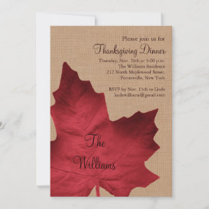 Red Burlap Thanksgiving Dinner Invitation