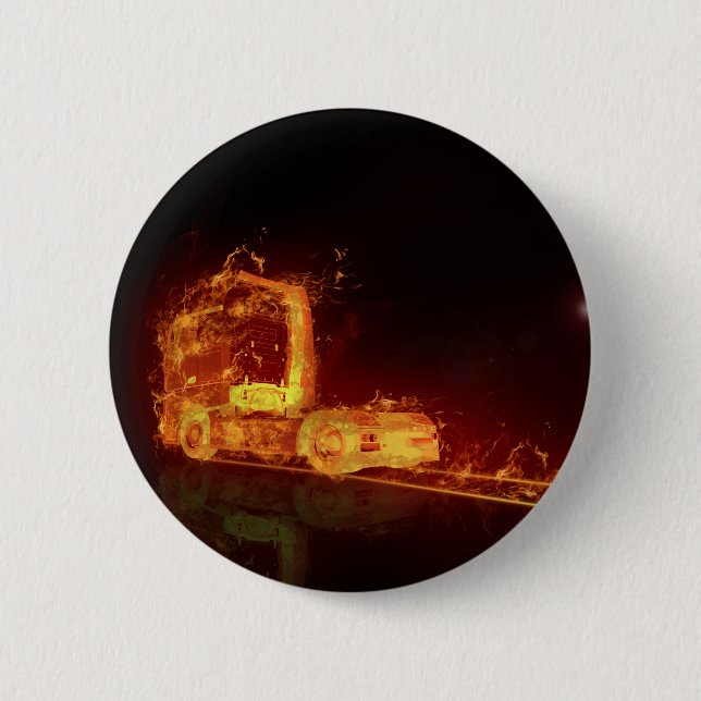 Red Burning Truck in Fire Flames 6 Cm Round Badge (Front)