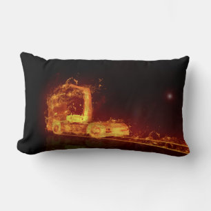 Red Burning Truck in Fire Flames Lumbar Cushion