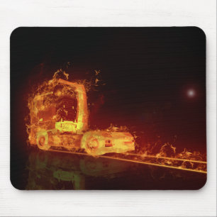 Red Burning Truck in Fire Flames Mouse Pad
