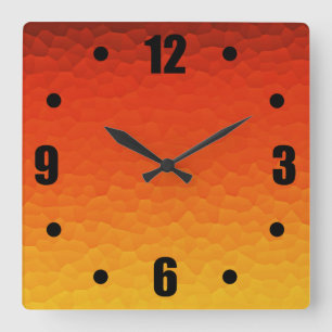 Red Burnt Orange to Gold Ombre Crackle Pattern Square Wall Clock