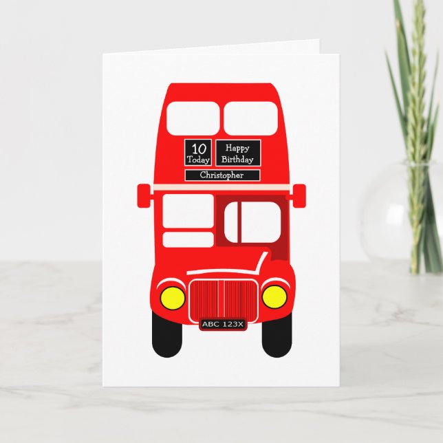 Red Bus Design Birthday Card (Front)