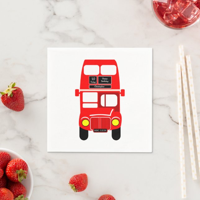 Red Bus Design Birthday Party Napkin (Insitu)