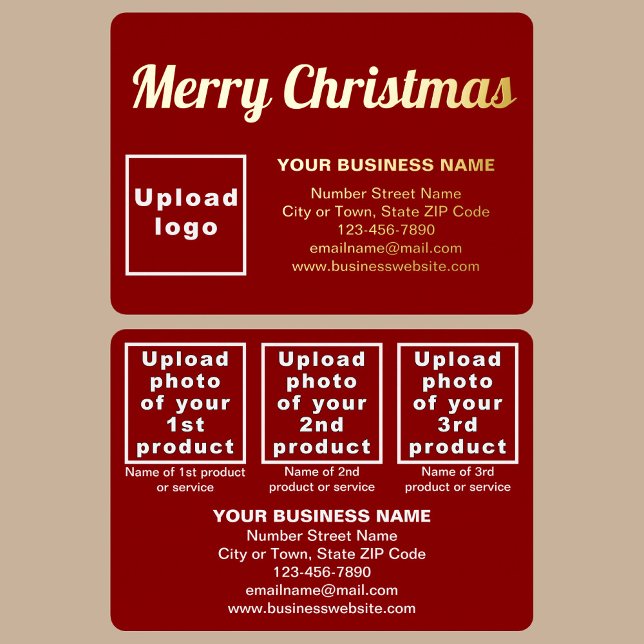 Red Business Brand on Christmas Rectangle Foil Holiday Card (Red business brand with products or services on Christmas rectangle foil holiday card.)