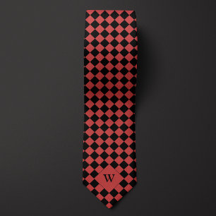 Red Business Chequered Monogram Tie