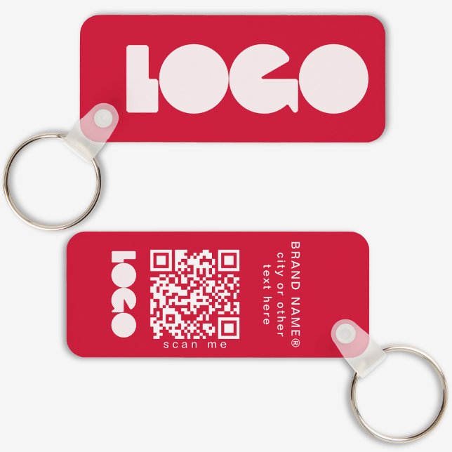 Red Business Logo & QR Code, Company  Horizontal Key Ring (Creator Uploaded)