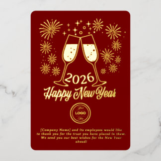 Red Business New Year 2026 Champagne Gold Foil Holiday Card