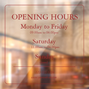 Red Business Opening Hours Sign   Window Cling