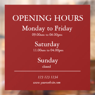 Red Business Opening Hours Sign Window Cling