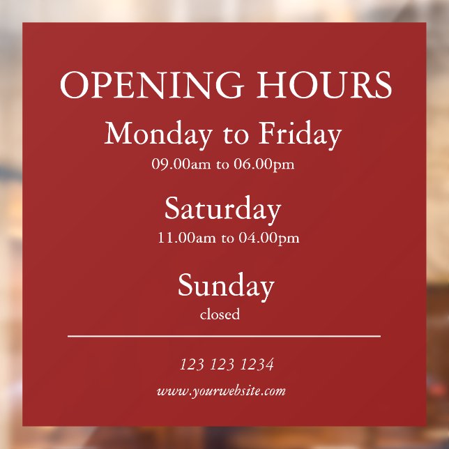 Red Business Opening Hours Sign | Window Cling (Sheet 2)