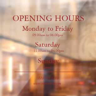 Red Business Opening Hours Sign   Window Cling