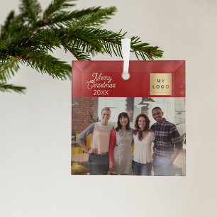 Red Business photo logo Christmas Glass Tree Decoration