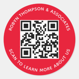 Red Business QR Code Stickers Custom Company Round