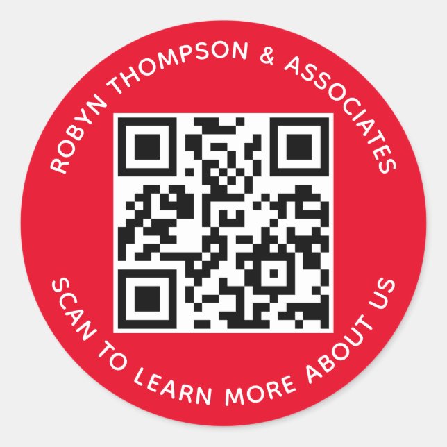 Red Business QR Code Stickers Custom Company Round (Front)