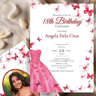 Red Butterflies And Dress 18th Birthday Debut Invitation