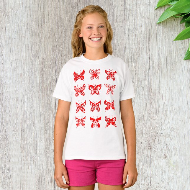 Red Butterflies Girls T-Shirt (Creator Uploaded)