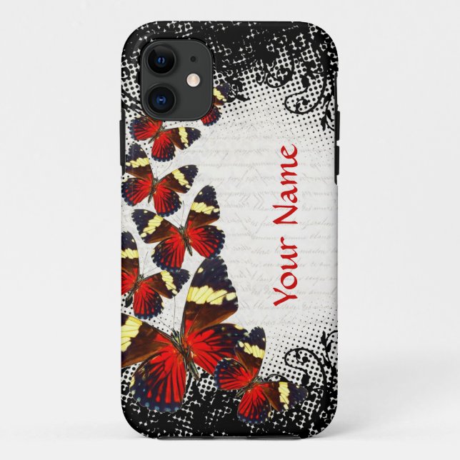 Red butterflies on black lace Case-Mate iPhone case (Back)