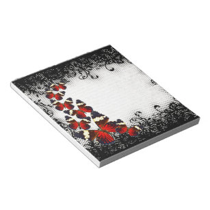 Red butterflies on black lace notepad