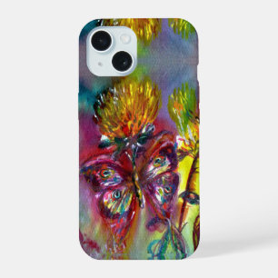 RED BUTTERFLIES ON YELLOW THISTLES,BLUE SKY Floral iPhone 15 Case
