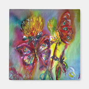 RED BUTTERFLIES ON YELLOW THISTLES,BLUE SKY Floral Magnet