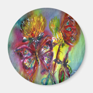 RED BUTTERFLIES ON YELLOW THISTLES,BLUE SKY Floral Magnet