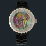 RED BUTTERFLIES ON YELLOW THISTLES,BLUE SKY Floral Watch<br><div class="desc">Expressive red butterflies on yellow thistles .Acrylic and watercolor painting by Bulgan Lumini (c)</div>