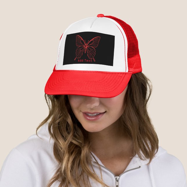 Red Butterfly Add Text Printed Cute Beautiful-Cap  Trucker Hat (In Situ)