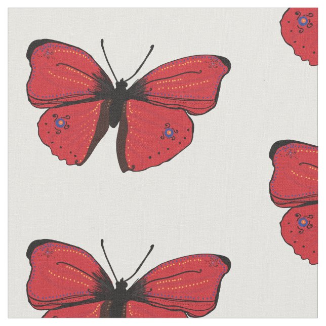 Red butterfly art fabric (Close Up)