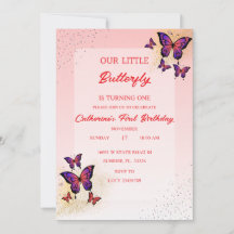 Red butterfly birthday invitations