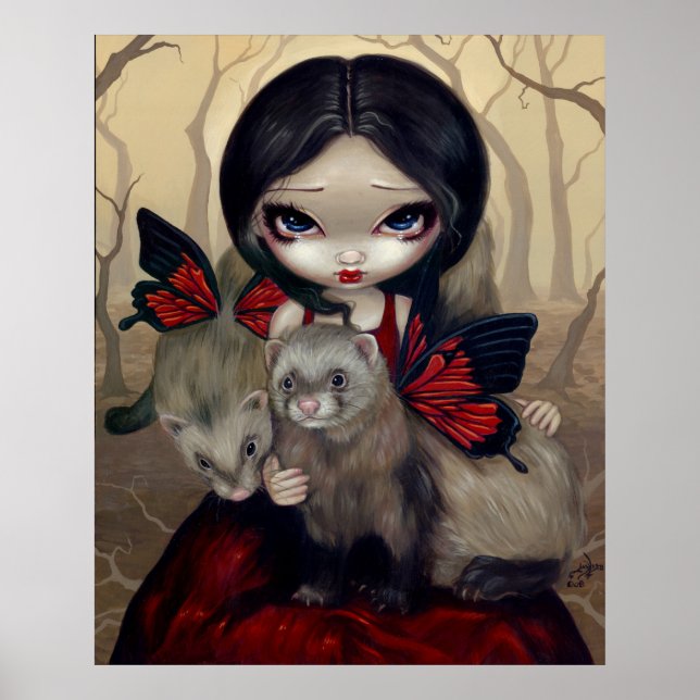Red Butterfly Ferrets gothic fairy Art Print (Front)