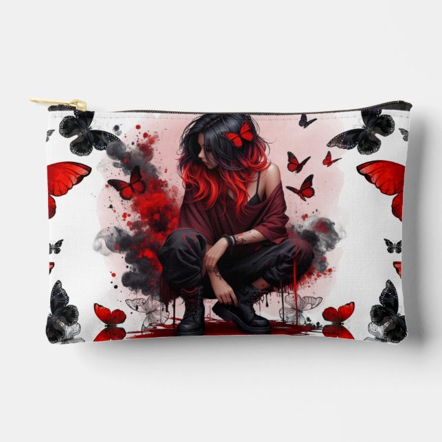 Red butterfly grunge girl accessory pouch (Front)