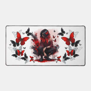 Red butterfly grunge girl desk mat