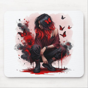 Red butterfly grunge girl mouse pad