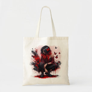 Red butterfly grunge girl tote bag