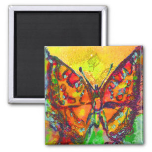RED BUTTERFLY IN GOLD YELLOW SPARKLES MAGNET
