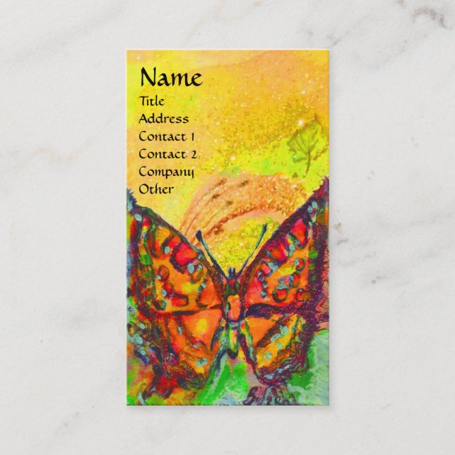 RED BUTTERFLY IN YELLOW BUSINESS CARD (Front)