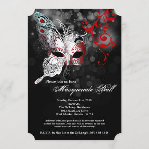 Red Butterfly Masquerade Mask Costume Halloween Invitation