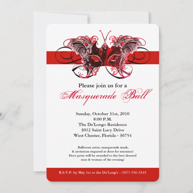 Red Butterfly Masquerade Mask Costume Halloween Invitation (Front)