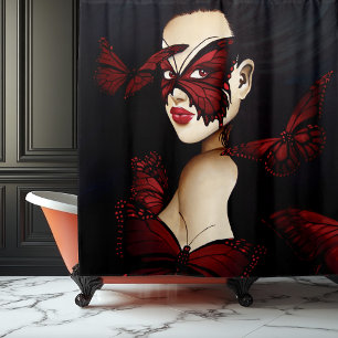 Red Butterfly Masquerade Woman Gothic Fantasy Shower Curtain