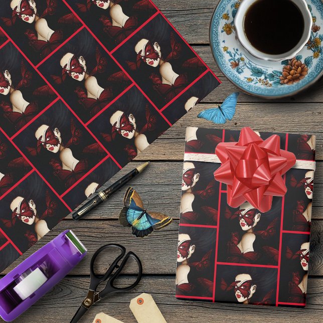 Red Butterfly Masquerade Wrapping Paper (Creator Uploaded)